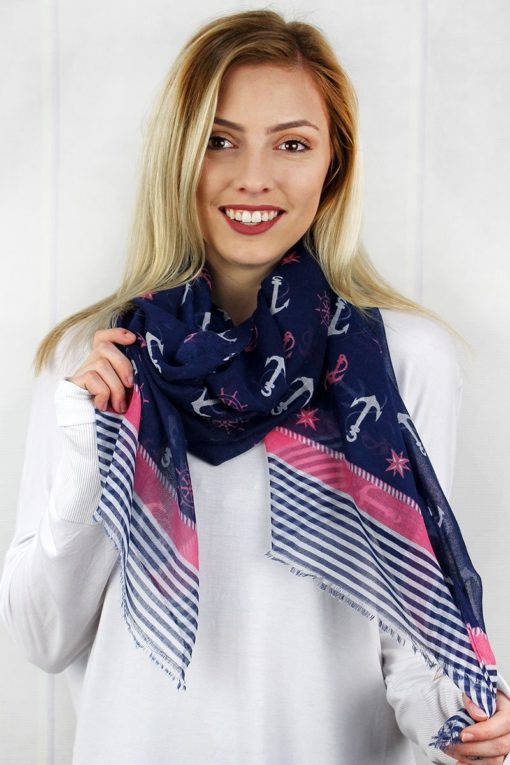 Seas The Day Navy Pink Scarf