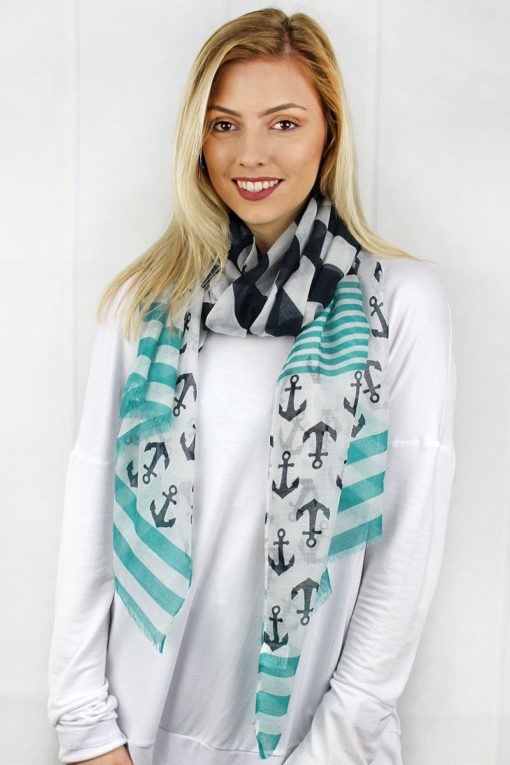 Nautical By Nature Mint Navy Scarf