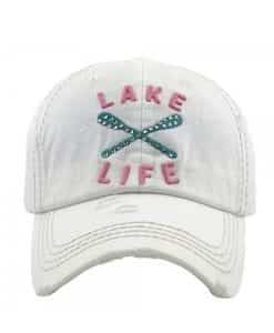 Distressed White with Crystals Lake Life Bling Hat