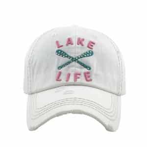 Distressed White with Crystals Lake Life Bling Hat