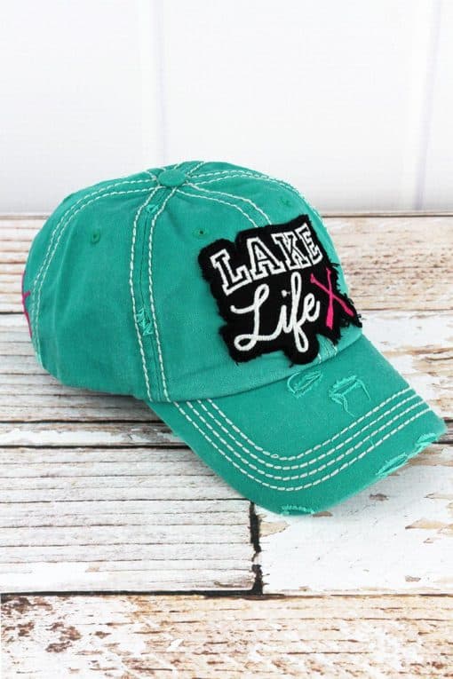 Distressed Turquoise Lake Life Hat