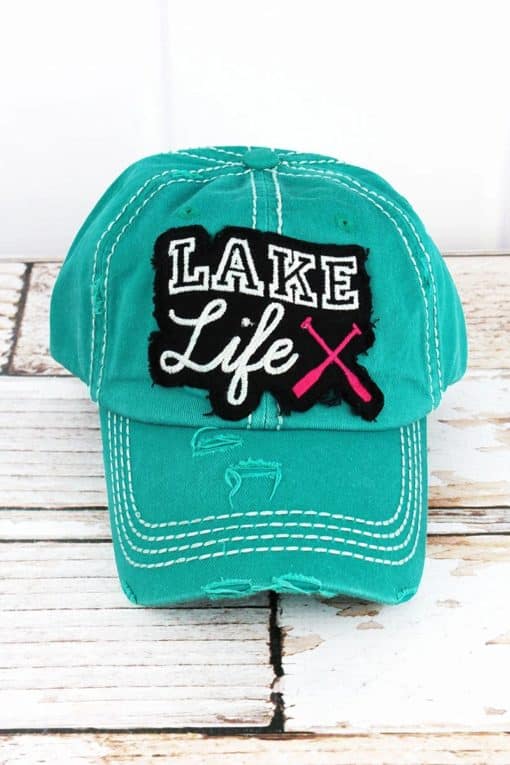 Distressed Turquoise Lake Life Hat