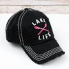 Distressed Black with Crystals Lake Life Hat