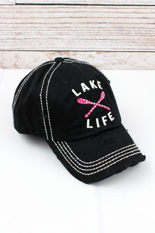 Distressed Black with Crystals Lake Life Hat