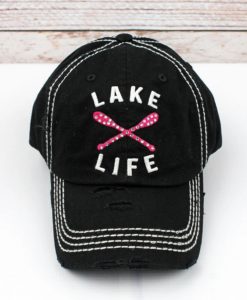 Distressed Bling Black with Crystals Lake Life Hat