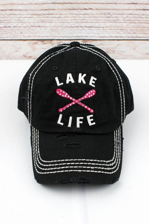 Distressed Bling Black with Crystals Lake Life Hat