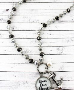 Anchor & Never Lose Hope Bubble Pendant Monochrome Beaded Necklace