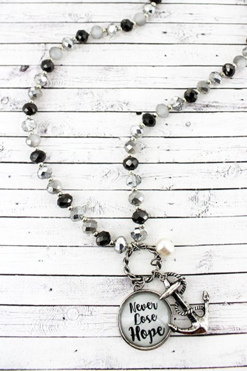 Anchor & Never Lose Hope Bubble Pendant Monochrome Beaded Necklace