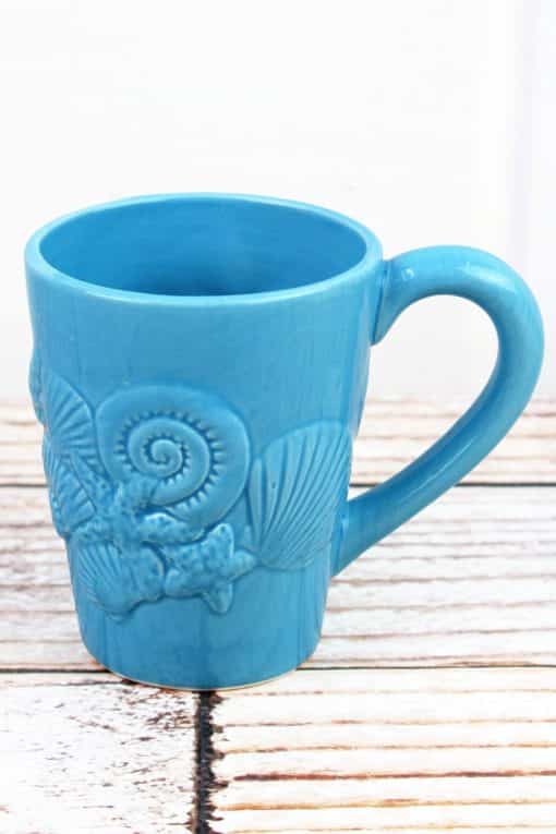 Ceramic Seashell and Starfish Sky Blue Coffee Mug