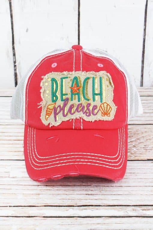 Distressed Salmon Beach Please Adjustable Hat