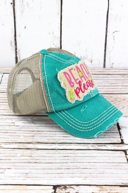 Distressed Turquoise Beach Please Adjustable Hat - Image 2