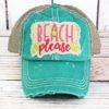 Distressed Turquoise Beach Please Adjustable Hat