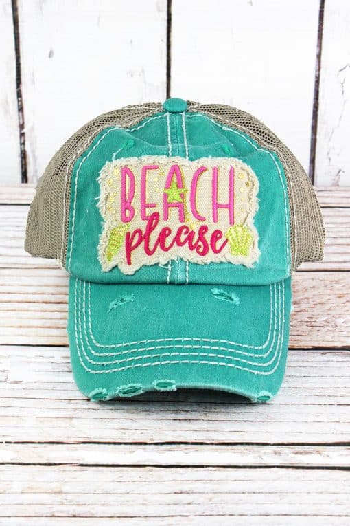 Distressed Turquoise Beach Please Adjustable Hat