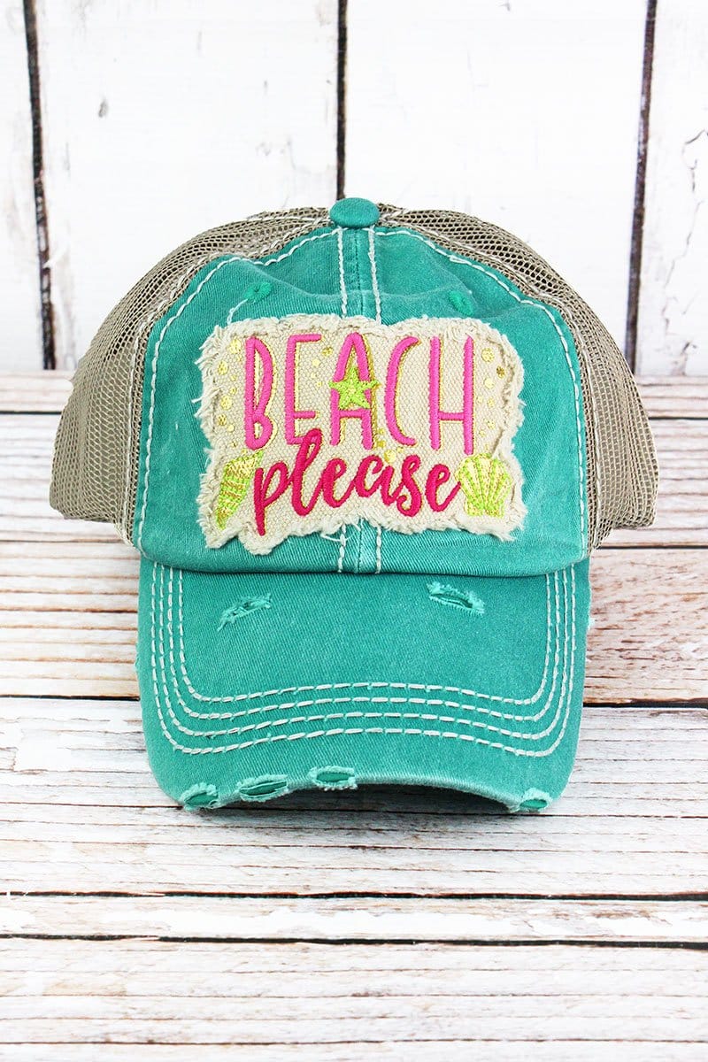 Distressed Turquoise Beach Please Adjustable Hat - Anchor Bay Life