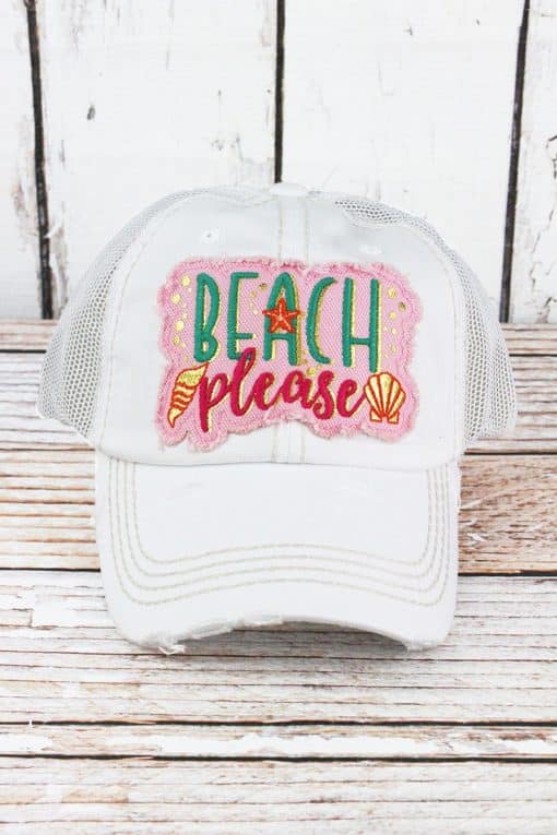 Distressed White Beach Please Adjustable Hat