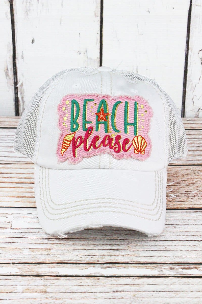 Distressed White Beach Please Adjustable Hat - Anchor Bay Life