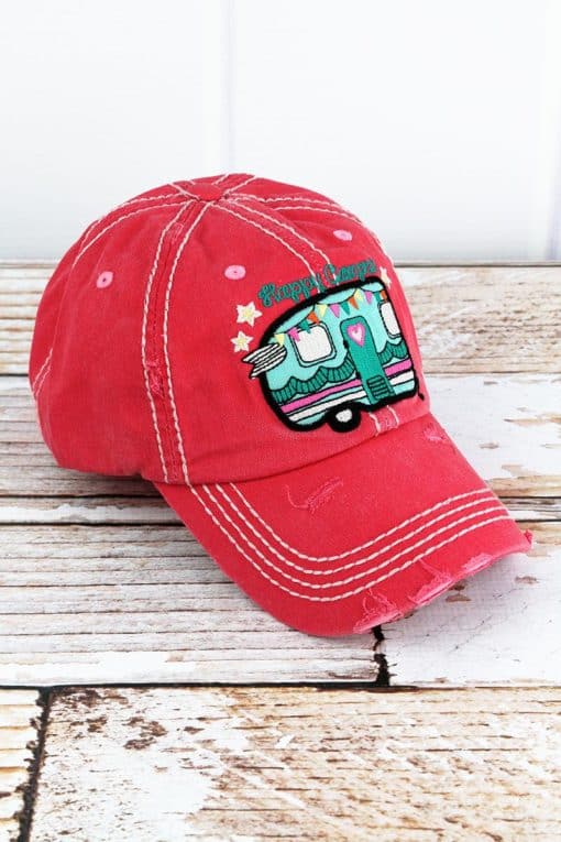 Distressed Salmon Happy Camper Adjustable Hat - Image 2