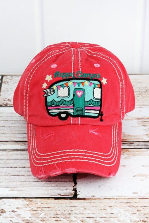 Distressed Salmon Happy Camper Adjustable Hat