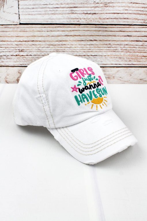 Distressed Girls Just Wanna Have Sun White Adjustable Hat - Image 2