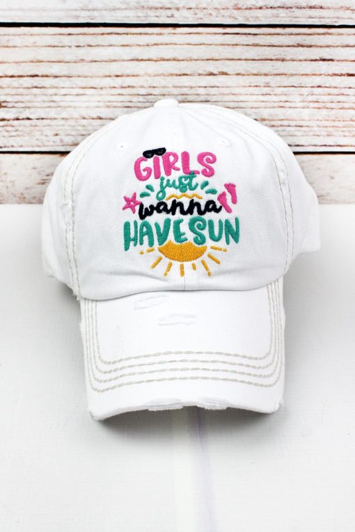 Distressed Girls Just Wanna Have Sun White Adjustable Hat