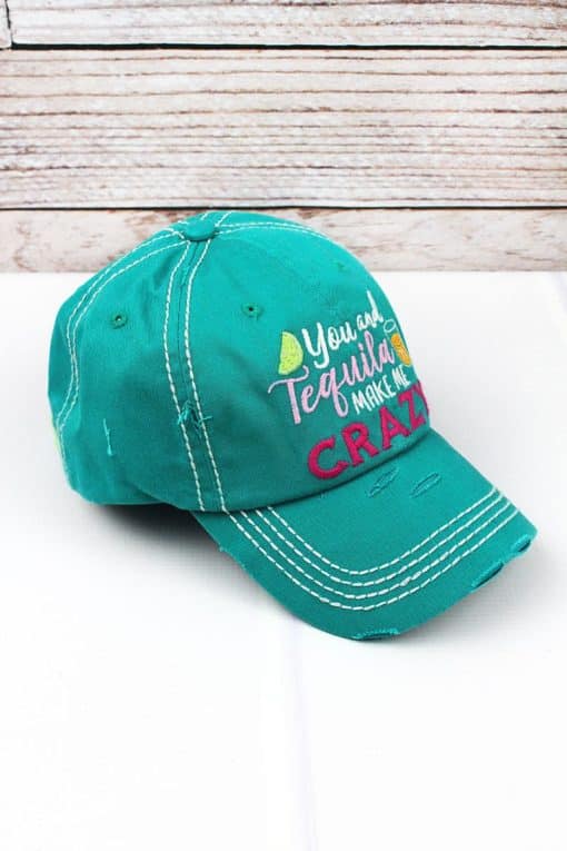 Distressed Turquoise You And Tequila Make Me Crazy Adjustable Hat - Image 2