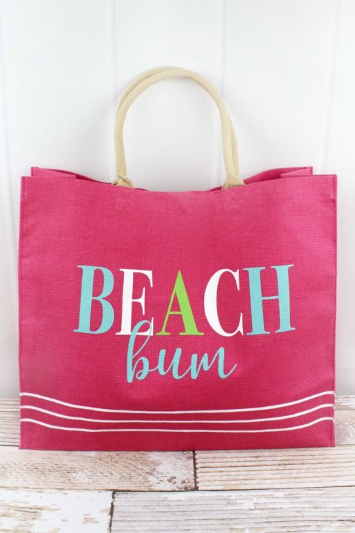 Beach Bum Hot Pink Jute Carryall Tote Bag