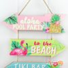 Aloha Pool Party 16" X 16.25" Triple Arrow Wood Sign