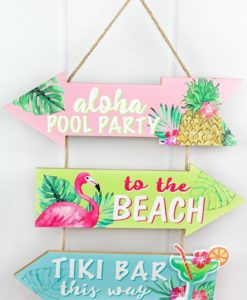 Aloha Pool Party 16" X 16.25" Triple Arrow Wood Sign