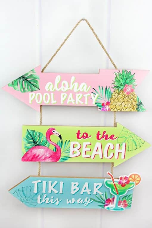 Aloha Pool Party 16" X 16.25" Triple Arrow Wood Sign