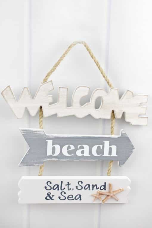 Beach Welcome 12" X 14.5" Wood Wall Hanging