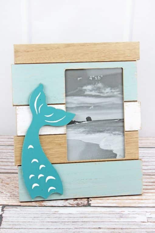 Mermaid Tail Blue Striped Wood 4" x 6" Photo Frame