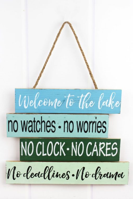 Welcome To The Lake No Worries 12" x 15" Wood Slat Wall Sign