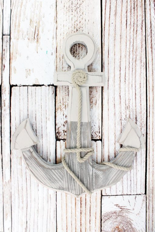 Rope Accented 15.25" X 12.25" White Wood Anchor