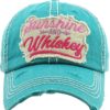 Distressed Turquoise Sunshine and Whiskey Adjustable Hat