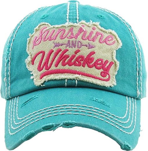 Distressed Turquoise Sunshine and Whiskey Adjustable Hat