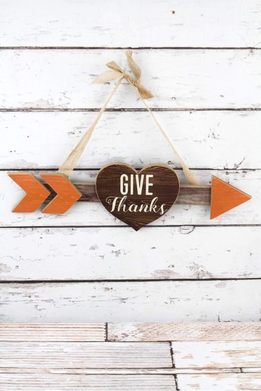 Give Thanks 6.5" X 20" Wood Heart Arrow