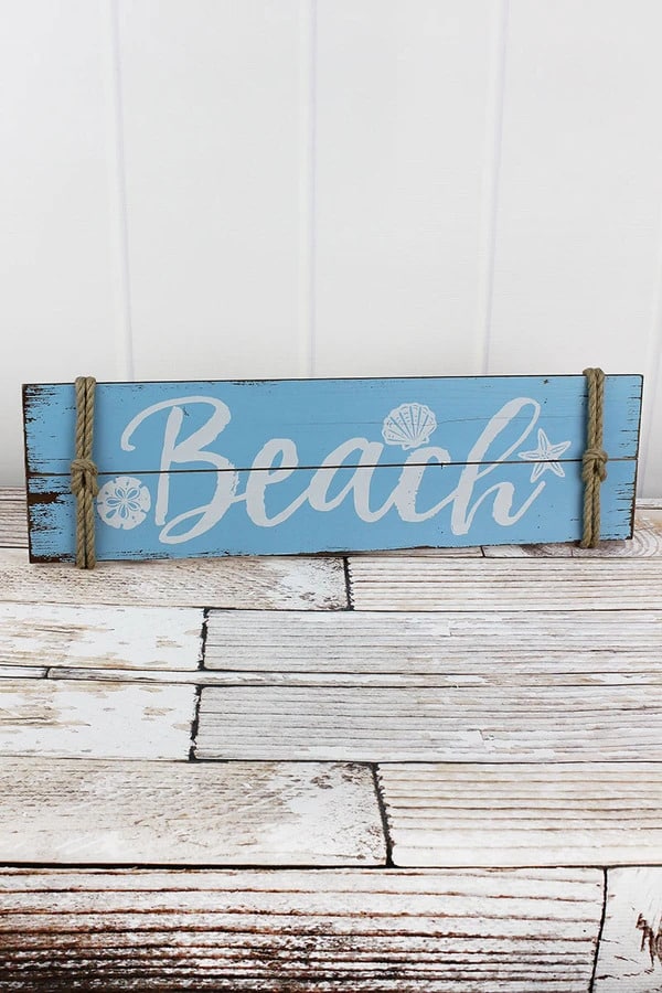 Love and the Beach Heart Nautical White 6 x 5.5 MDF Wood Tabletop Sign 
