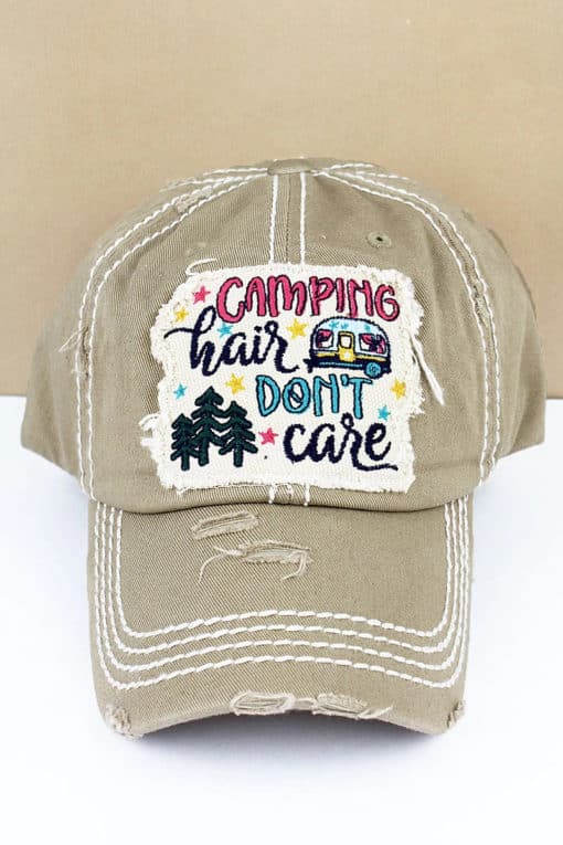 Distressed Khaki Camping Hair Don't Care Adjustable Hat