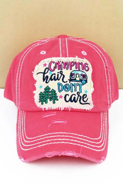 Distressed Salmon Camping Hair Don't Care Adjustable Hat