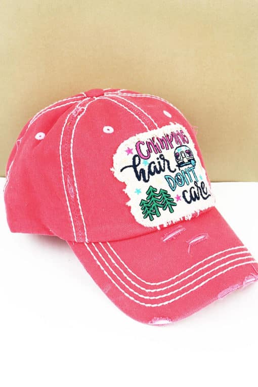 Distressed Salmon Camping Hair Don't Care Adjustable Hat - Image 3