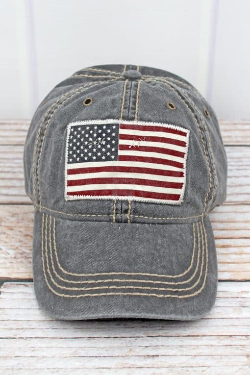 Washed Black USA Flag Adjustable Hat
