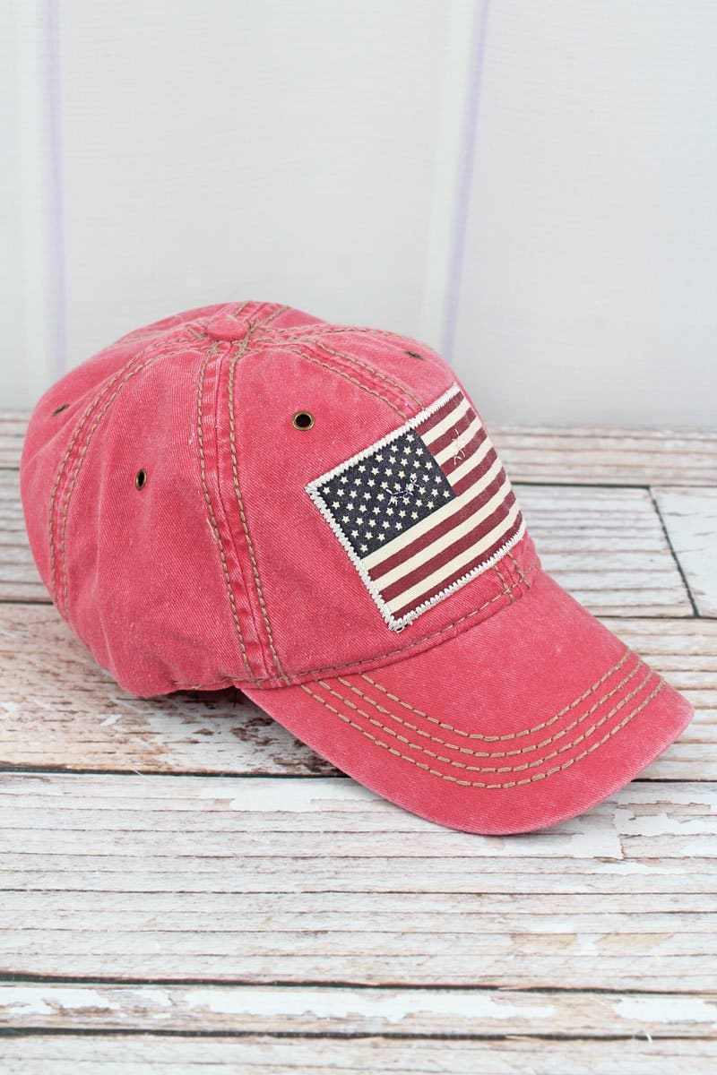 Washed Red USA Flag Adjustable Hat - Anchor Bay Life