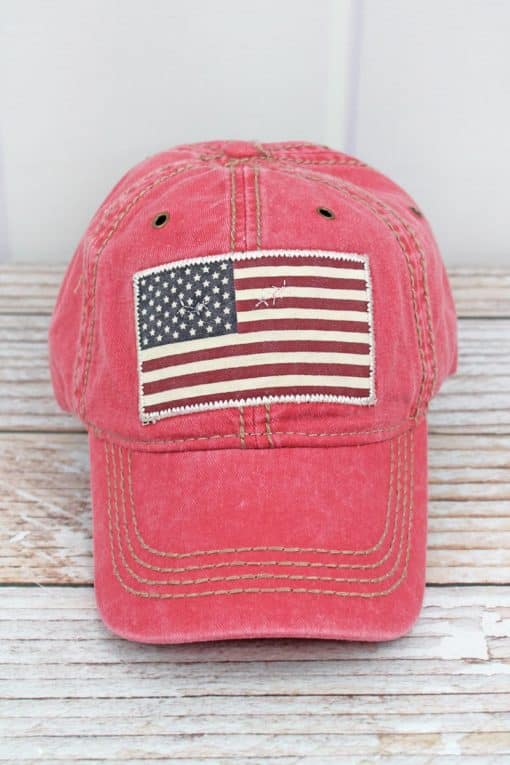 Washed Red USA Flag Adjustable Hat