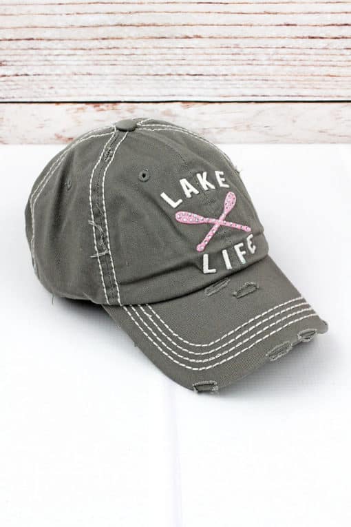 Distressed Steel Gray with Crystals Lake Life Bling Hat - Image 3