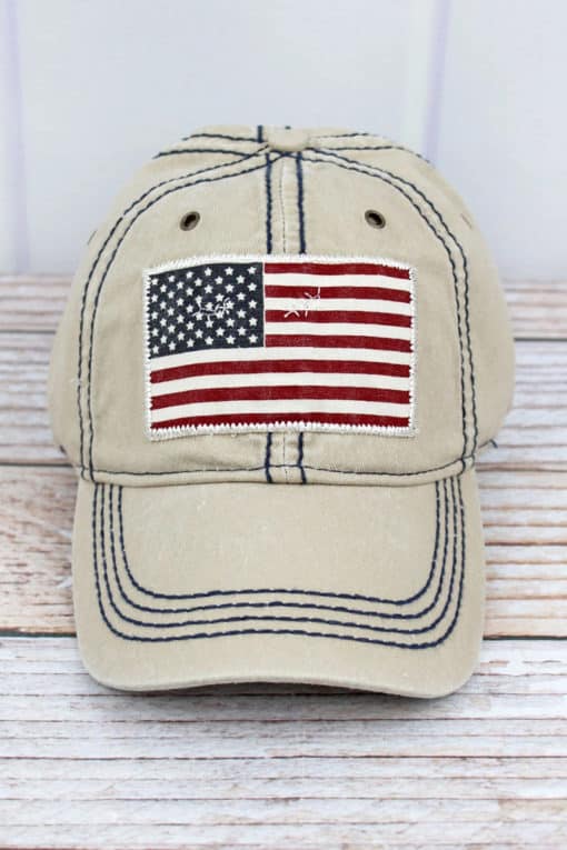 Washed Light Khaki USA Flag Adjustable Hat