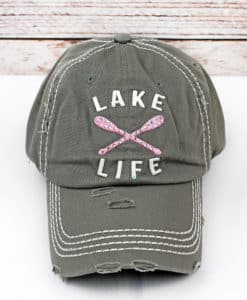 Distressed Steel Gray with Crystals Lake Life Bling Hat