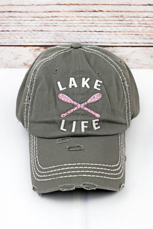 Distressed Steel Gray with Crystals Lake Life Bling Hat