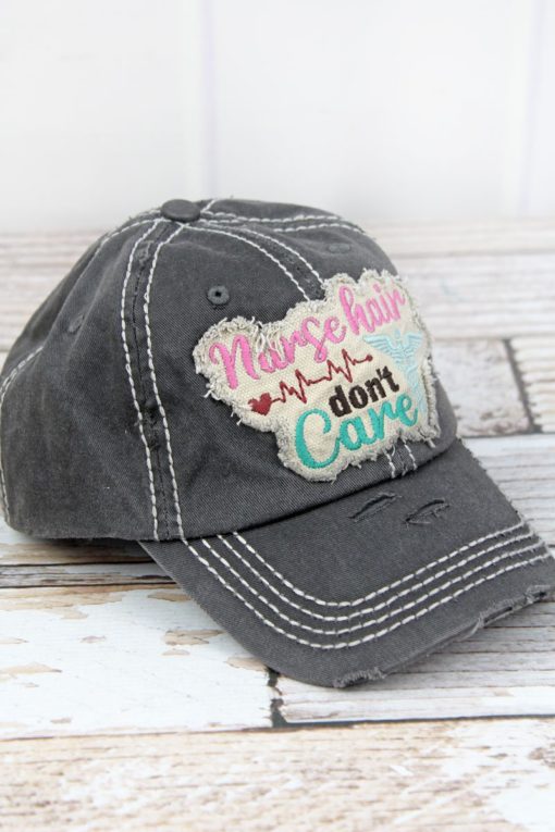 Distressed Black Nurse Hair Don't Care Adjustable Hat - Image 2