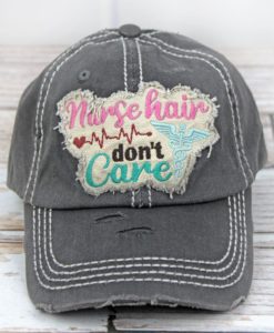 Distressed Black Nurse Hair Don't Care Adjustable Hat