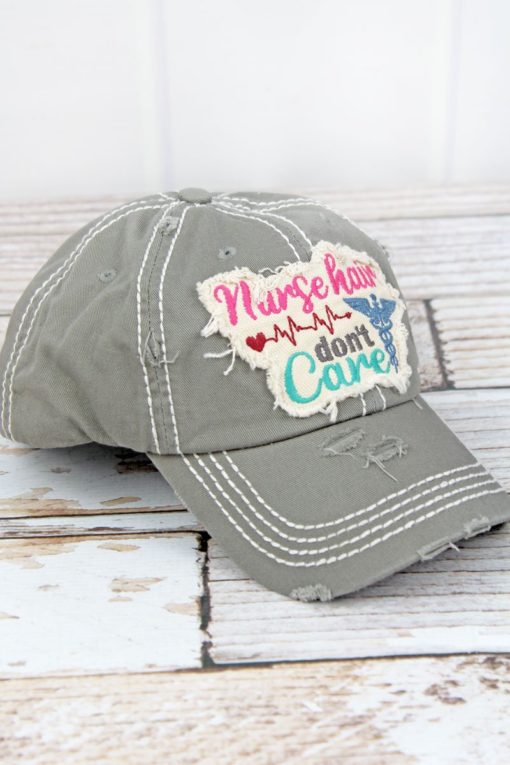 Distressed Steel Gray Nurse Hair Don't Care Adjustable Hat - Image 3